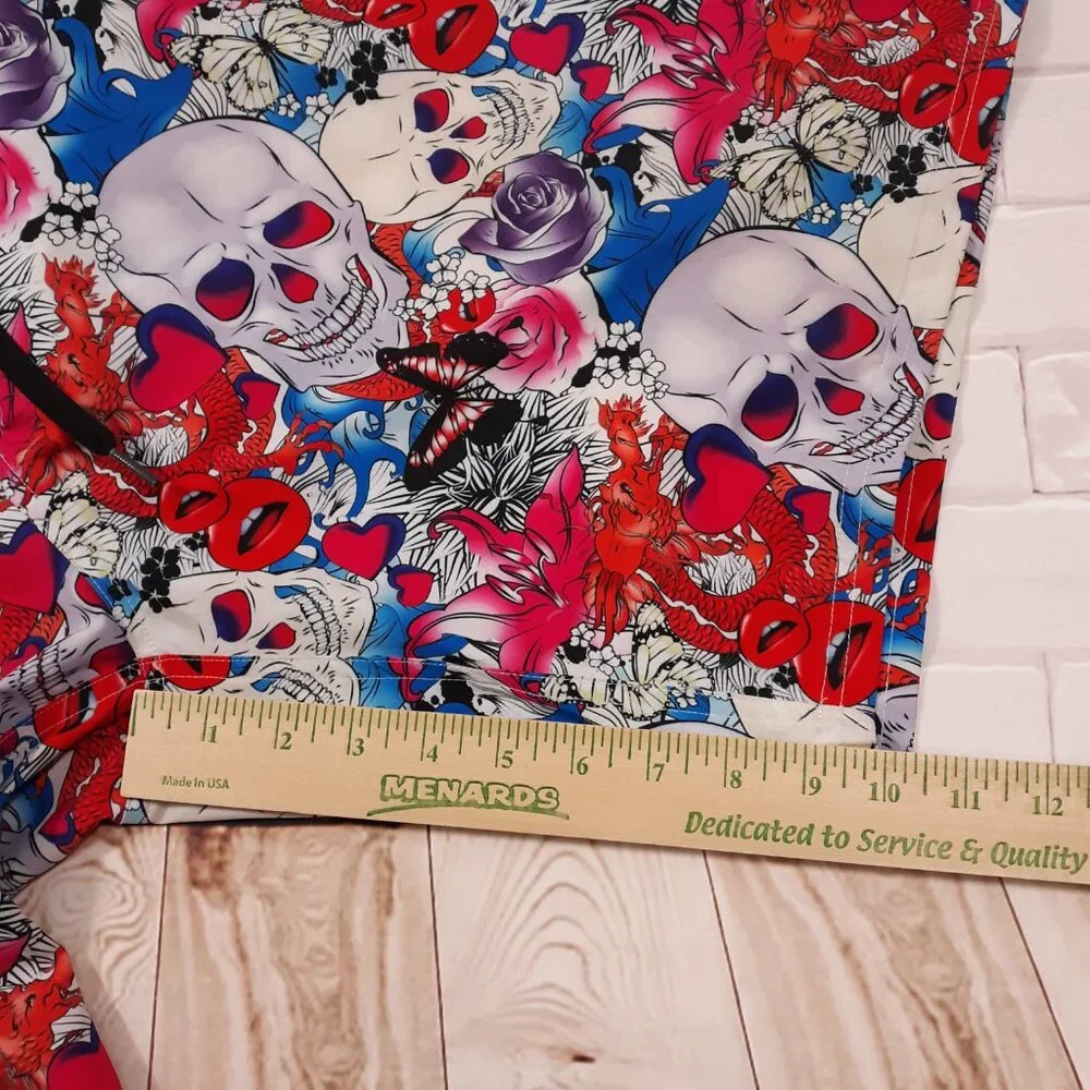 Hreski Swim Trunks Water Beach Shorts Mens Size 40 Skull Rose Grunge Red Blue